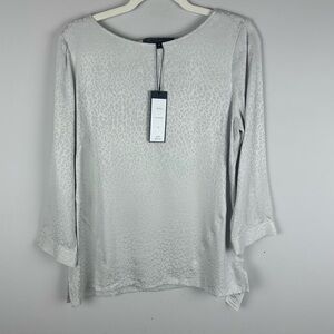 Hilton Hollis NWT Platinum Gray Leopard Print Cupro Viscose Blouse Size M